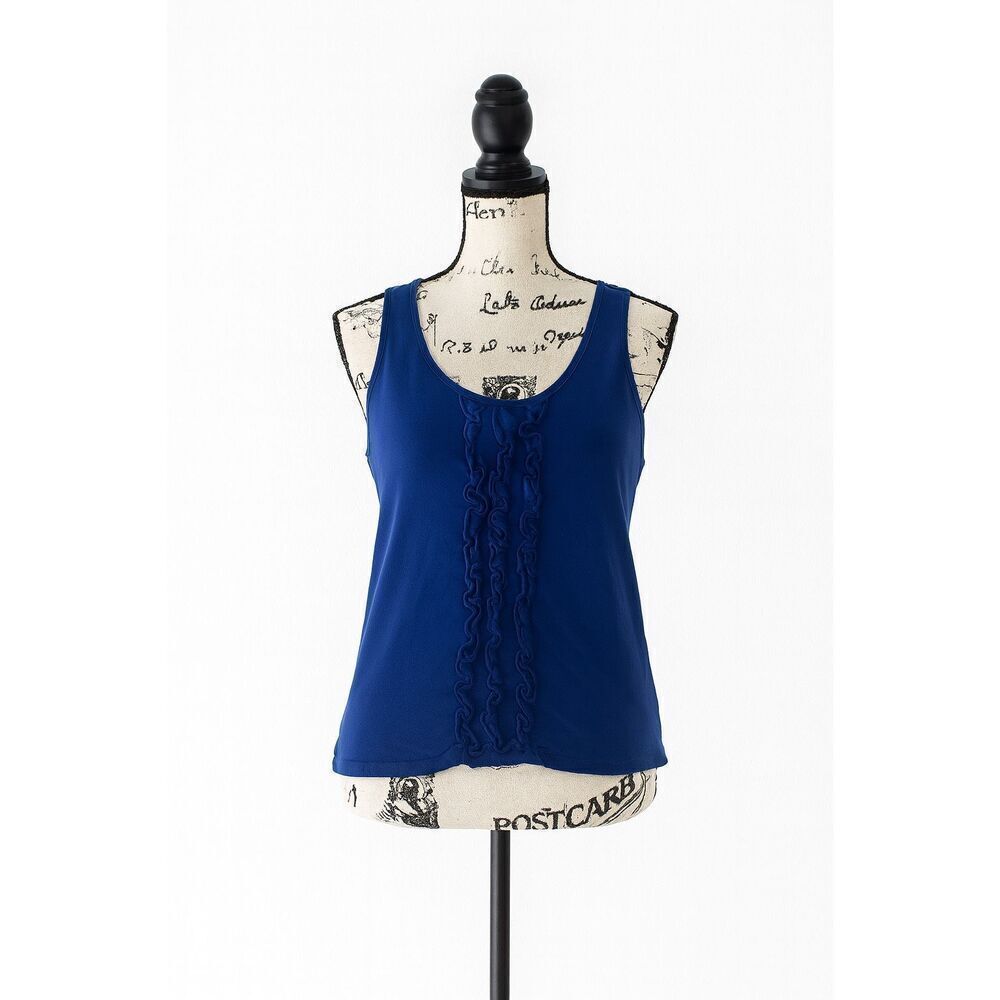 Ann Taylor Women’s Size M Blue Sleeveless Ruffle Front Blouse Tank Top